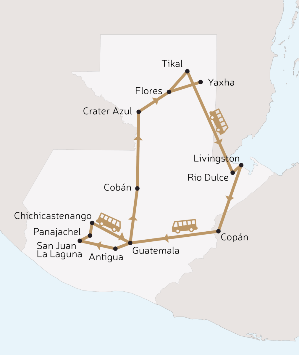 carte du voyage au Guatemala