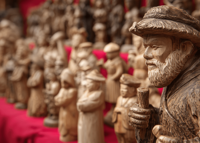 Sculptures sur bois exposées à la Foire de Saint-Ours d'Aoste